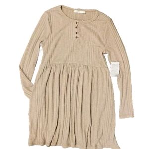 Nordstrom Lush Sweater Dress Long Sleeves Button Up W/ Pockets Beige Size Large
